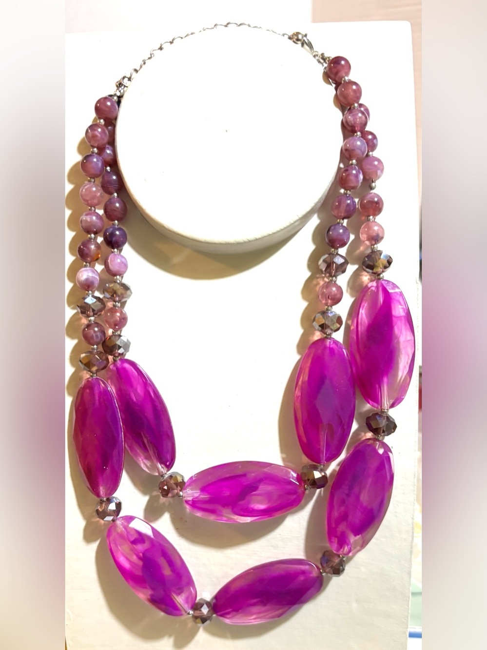 Fashion Jewelry plastic Vibrant Fuchsia Multi-Strand Beaded Necklace